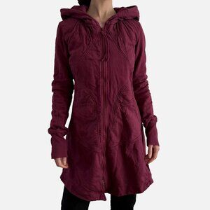 Prairie Underground Long Cloak Hoodie Maroon Red Organic Cotton Hemp Tunic